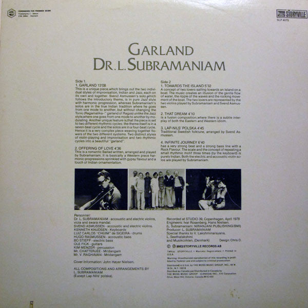 L. Subramaniam Featuring Svend Asmussen : Garland (LP, Album)