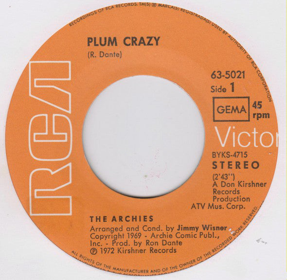 The Archies : Plum Crazy (7", Single)