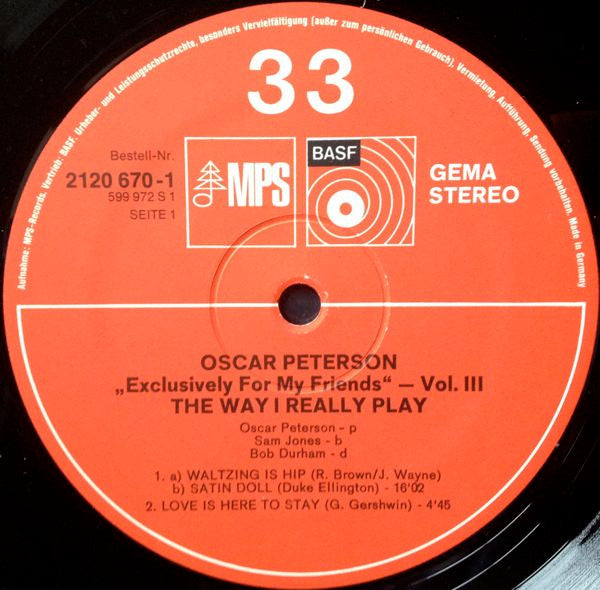 Oscar Peterson : The Way I Really Play (LP, Album, RE, Gat)