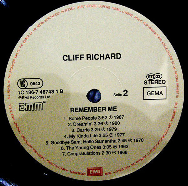 Cliff Richard : Remember Me (2xLP, Comp, Gat)