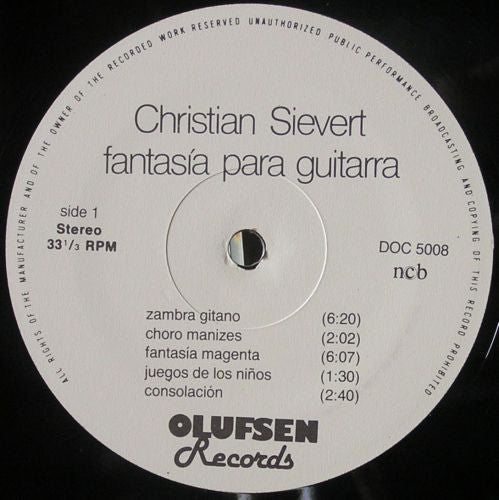 Christian Sievert : Fantasía Para Guitarra - (Diez Diferentes) (LP, Album)