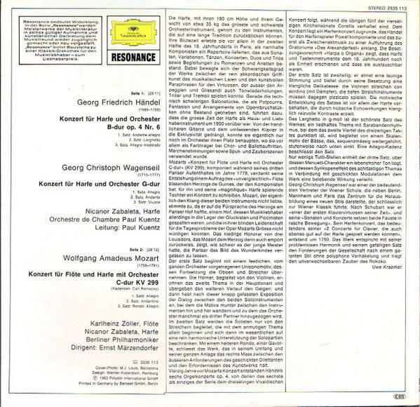 Nicanor Zabaleta · Georg Friedrich Händel · Georg Christoph Wagenseil · Wolfgang Amadeus Mozart : Harfenkonzerte (LP, Album)