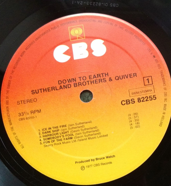 Sutherland Brothers & Quiver : Down To Earth (LP, Album)