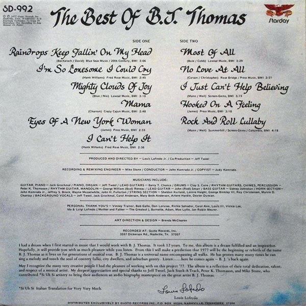 B.J. Thomas : The Best Of B.J. Thomas (LP, Comp)