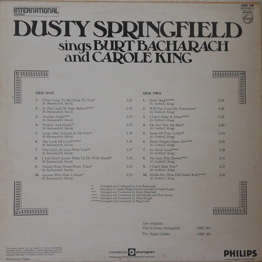 Dusty Springfield : Sings Burt Bacharach And Carole King (LP, Comp)