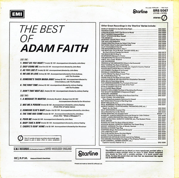 Adam Faith : The Best Of Adam Faith (LP, Comp, RE, RM)