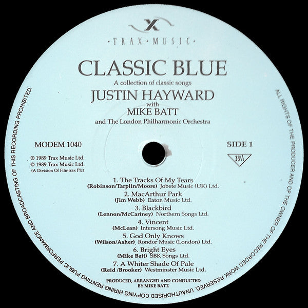 Justin Hayward With Mike Batt & The London Philharmonic Orchestra : Classic Blue (LP, Album)