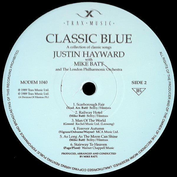 Justin Hayward With Mike Batt & The London Philharmonic Orchestra : Classic Blue (LP, Album)