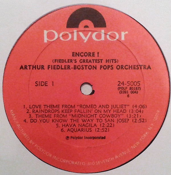 Arthur Fiedler - The Boston Pops Orchestra : Encore (Fiedler's Greatest Hits) (LP, Album, Comp)