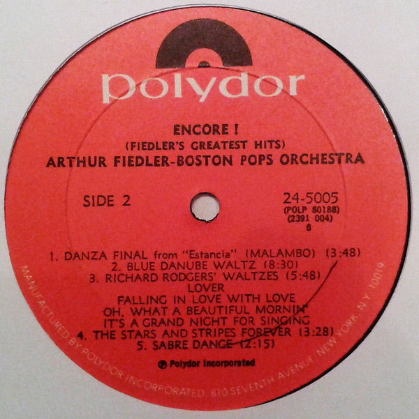 Arthur Fiedler - The Boston Pops Orchestra : Encore (Fiedler's Greatest Hits) (LP, Album, Comp)