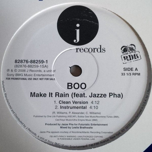 Boo (4) featuring Jazze Pha : Make It Rain (12", Single, Promo)