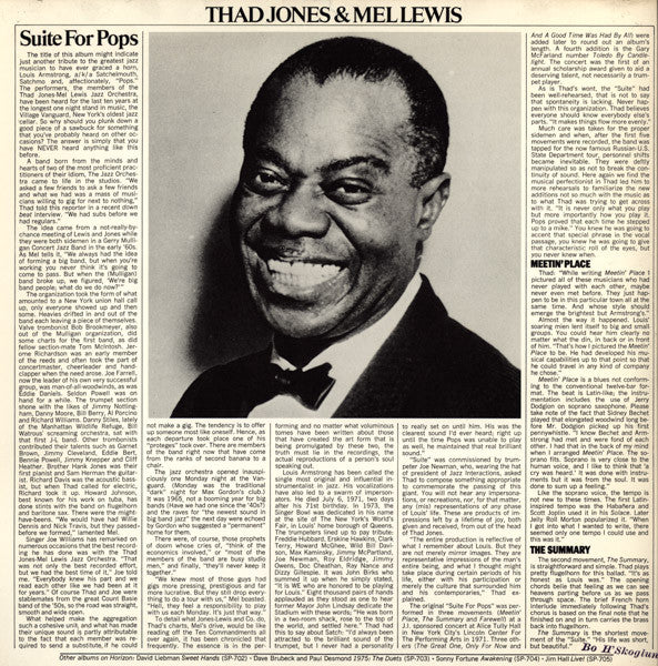 Thad Jones & Mel Lewis : Suite For Pops (LP, Album, Uni)