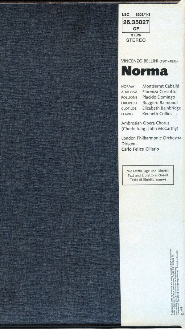 Vincenzo Bellini, Montserrat Caballé, Fiorenza Cossotto, Placido Domingo, Ruggero Raimondi, The London Philharmonic Orchestra, Carlo Felice Cillario, The Ambrosian Opera Chorus, John McCarthy : Norma (Box + 3xLP)