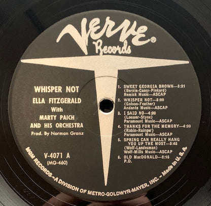 Ella Fitzgerald With Marty Paich Orchestra : Whisper Not (LP, Album, Mono)