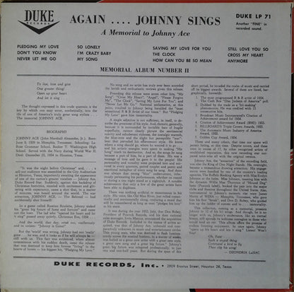 Johnny Ace : Memorial Album (LP, Comp)