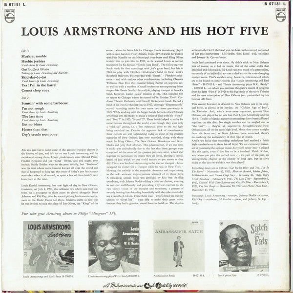 Louis Armstrong & His Hot Five : Louis Armstrong And His Hot Five (LP, Album, Comp, Mono)