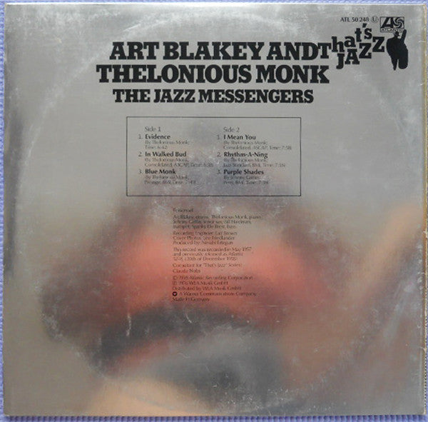 Art Blakey And Thelonious Monk : The Jazz Messengers (LP, Album, RE)