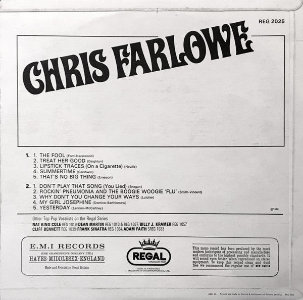 Chris Farlowe : Chris Farlowe (LP, Album, Comp, Mono)