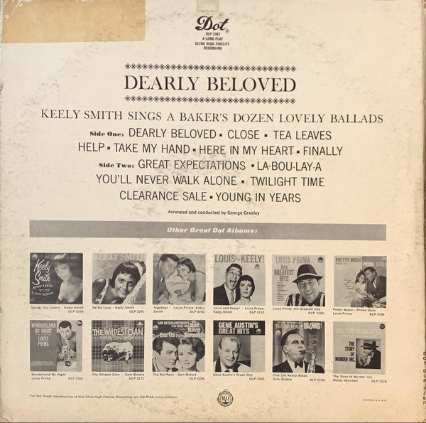 Keely Smith : Dearly Beloved (LP, Album, Mono)