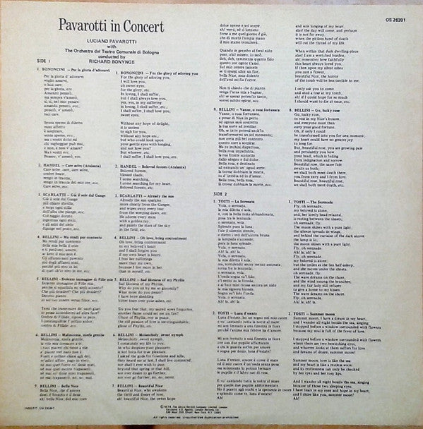 Luciano Pavarotti : Pavarotti In Concert (LP)