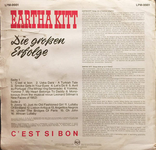 Eartha Kitt : C'Est Si Bon - Die Großen Erfolge (LP, Comp, Mono)