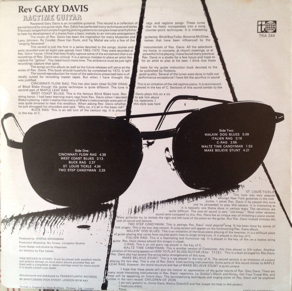 Rev. Gary Davis : Ragtime Guitar (LP, Album)