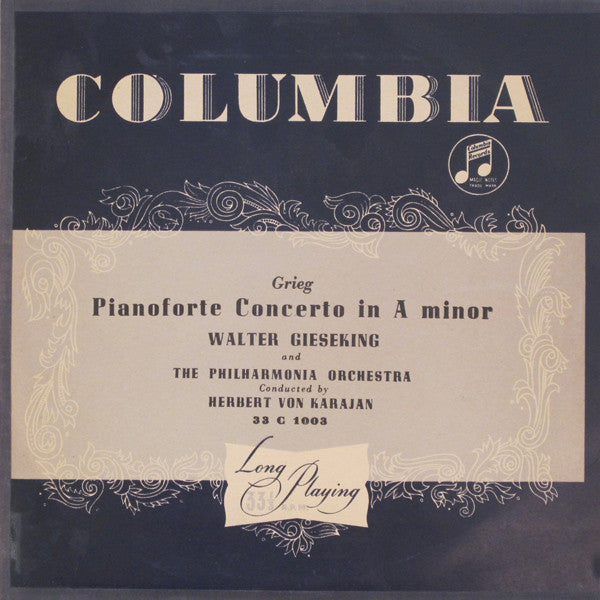 Edvard Grieg, Walter Gieseking And Philharmonia Orchestra Conducted By Herbert Von Karajan : Pianoforte Concerto In A Minor (10")