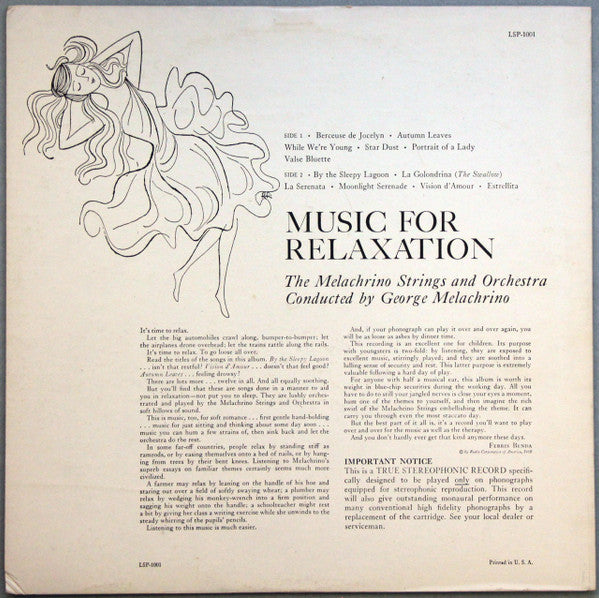 The Melachrino Strings : Moods In Music:  Music For Relaxation (LP, Album)