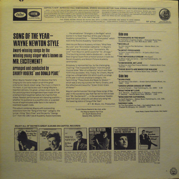 Wayne Newton : Song Of The Year - Wayne Newton Style (LP, Album)