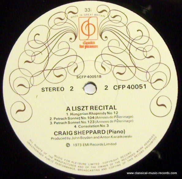 Craig Sheppard – Franz Liszt : A Liszt Recital (LP)