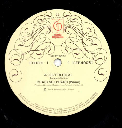 Craig Sheppard – Franz Liszt : A Liszt Recital (LP)