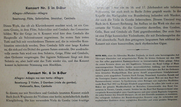 Johann Sebastian Bach – The Boyd Neel Chamber Orchestra , Leitung: Boyd Neel : Brandenburgische Konzerte (Gesamt-Ausgabe) (2xLP, Mono)