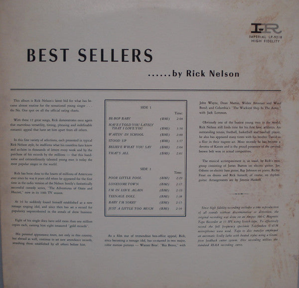 Ricky Nelson (2) : Best Sellers By Rick Nelson (LP, Comp, Mono)