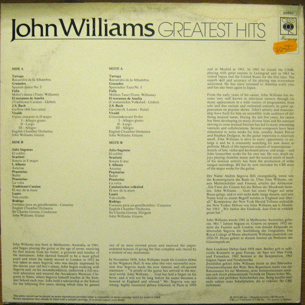 John Williams (7) : John Williams Greatest Hits (LP, Comp)