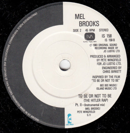 Mel Brooks : To Be Or Not To Be (The Hitler Rap) (7", Single)