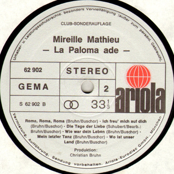 Mireille Mathieu : La Paloma Ade (LP, Album, Comp, Club)