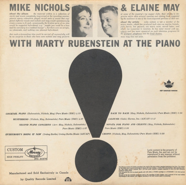 Mike Nichols & Elaine May : Improvisations To Music (LP, Album, Mono)