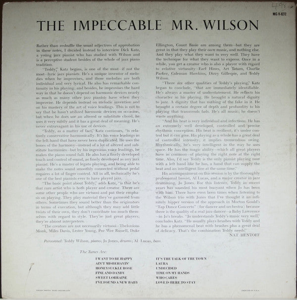 Teddy Wilson : The Impeccable Mr. Wilson (LP)