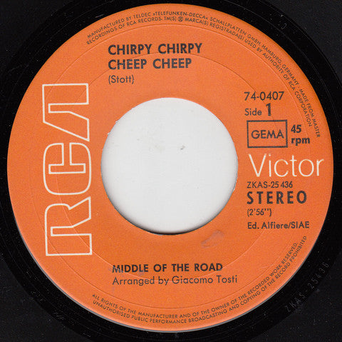 Middle Of The Road : Chirpy Chirpy Cheep Cheep (7", Single)