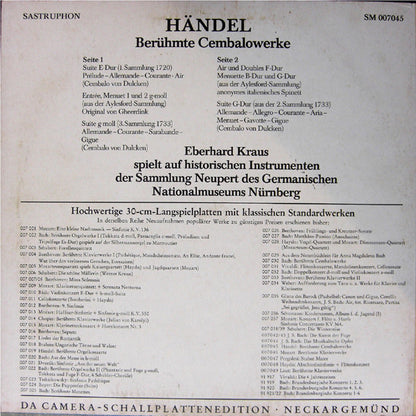 Georg Friedrich Händel, Eberhard Kraus : Berühmte Cembalowerke (LP)