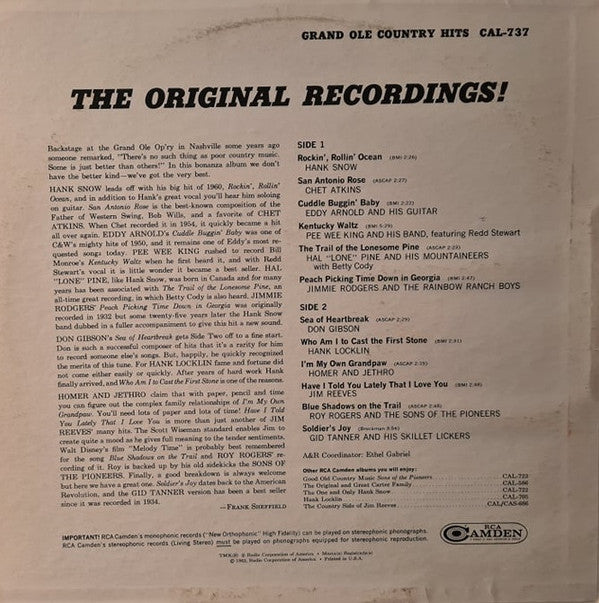 Various : Grand Ole Country Hits (LP, Comp, Mono)