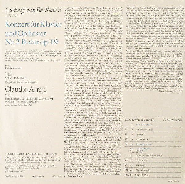 Ludwig van Beethoven, Claudio Arrau, Concertgebouworkest, Bernard Haitink : Konzert Für Klavier Und Orchester Nr. 2 B-dur Op. 19 (LP, Album, RP)