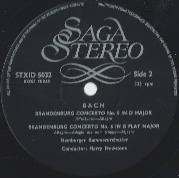 Johann Sebastian Bach, Hamburger Kammerorchester Conducted By Harry Newstone : Brandenburg Concertos No.s 4, 5 & 6 (LP)