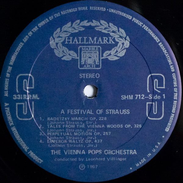 The Vienna "Pops" Orchestra conducted by Leonhard Villinger : A Festival Of Strauss (LP, RE)