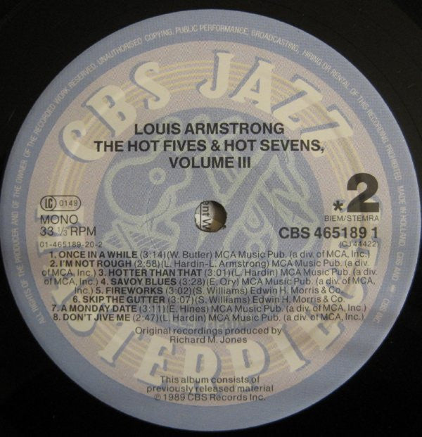 Louis Armstrong : The Hot Fives & Hot Sevens, Volume III (LP, Comp, Mono, RM)