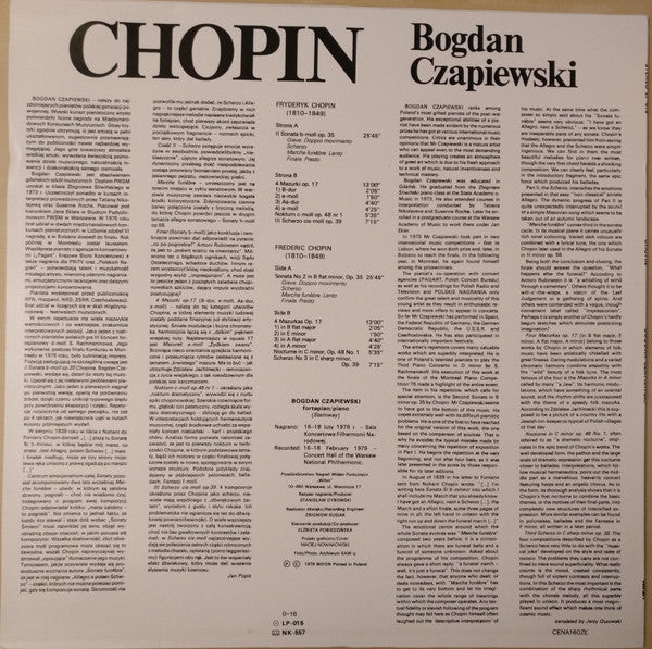 Frédéric Chopin – Bogdan Czapiewski : Sonata b-moll Op. 35 / Mazurki Op. 17 / Nokturn c-moll Op. 48 Nr 1 / Scherzo cis-moll Op. 39 (LP)