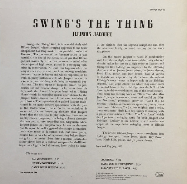 Illinois Jacquet : Swing's The Thing (LP, Album, Mono)