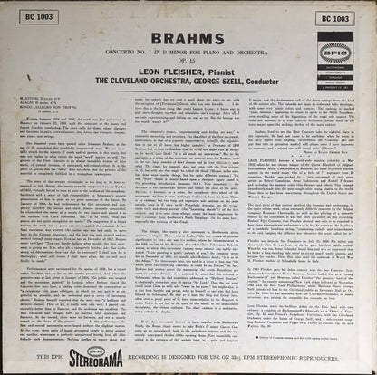 Johannes Brahms - Leon Fleisher, George Szell, The Cleveland Orchestra : Concerto No. 1 In D Minor For Piano And Orchestra, Op. 15 (LP)