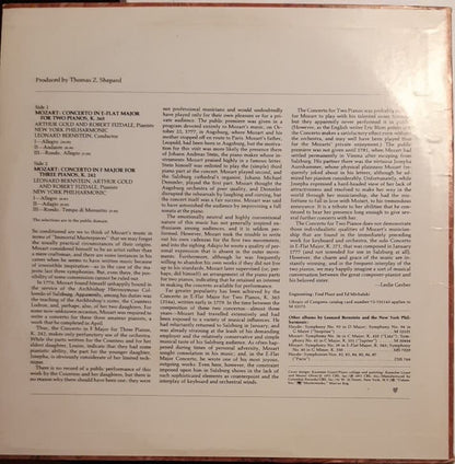 Leonard Bernstein, Arthur Gold, Robert Fizdale, The New York Philharmonic Orchestra - Wolfgang Amadeus Mozart : Concerto For Two Pianos, K. 365 / Concerto For Three Pianos, K. 242 (LP, Album)