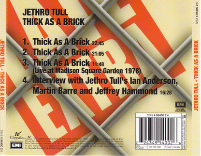 Jethro Tull : Thick As A Brick (CD, Album, RE, RM)